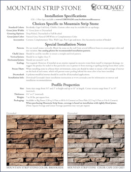 Mountain Strip Stone Specification Sheet