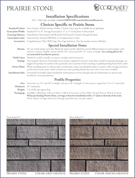 Prairie Stone Specification Sheet