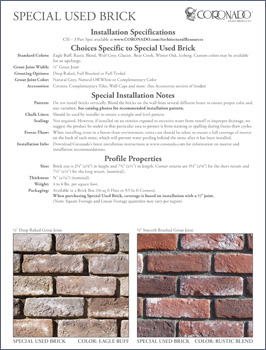 Special Used Brick Specification Sheet